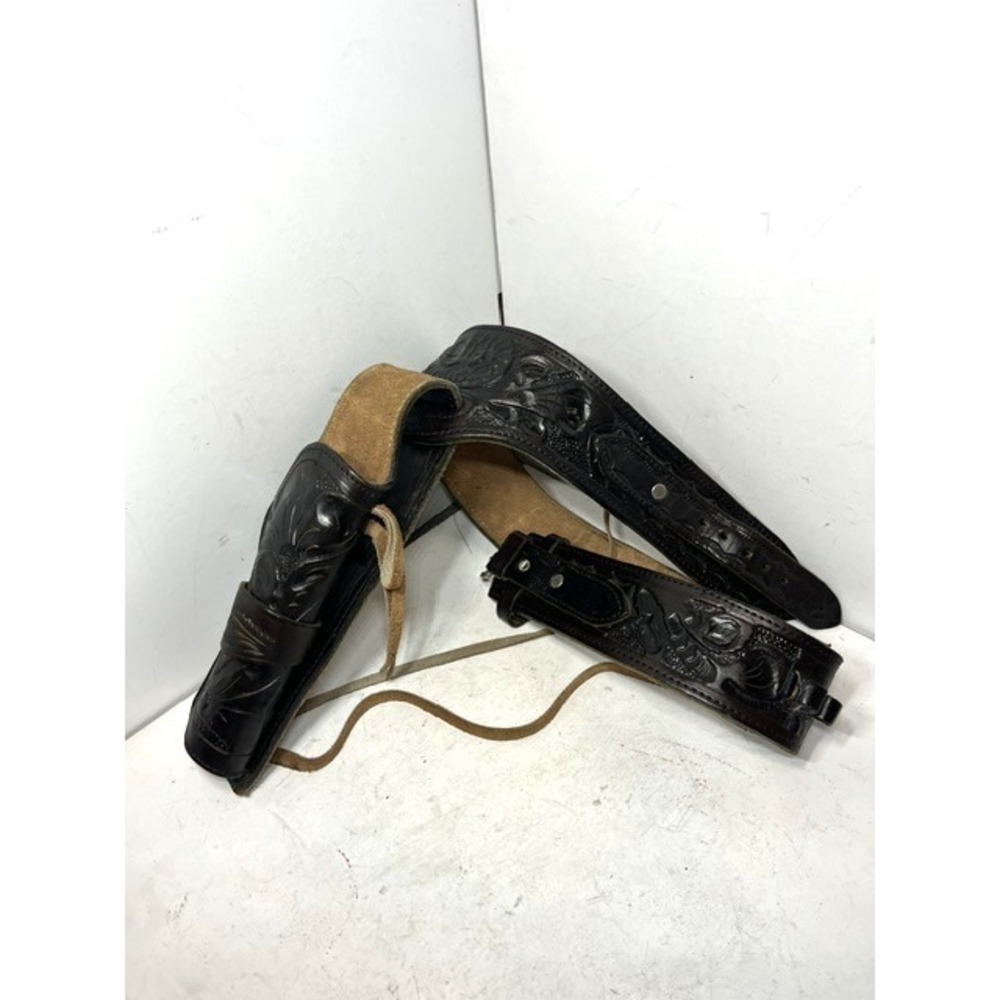 Western Gun Holster Belt Leather Revolver Pistol Tooled